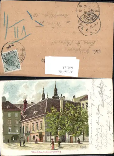 680183 Künstler Lithographie E. Zach Gruss aus Wien Heiligenkreuzerhof