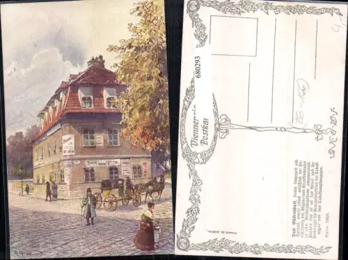 680293 Künstler AK R. Preuss Bäckenhäusl Postkutsche Kutsche Post pub B.K.W.I. 789/9