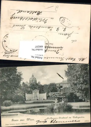 680297 Gruss aus Wien Grillparzer Denkmal Volksgarten pub Edgar Schmidt 1788 b.