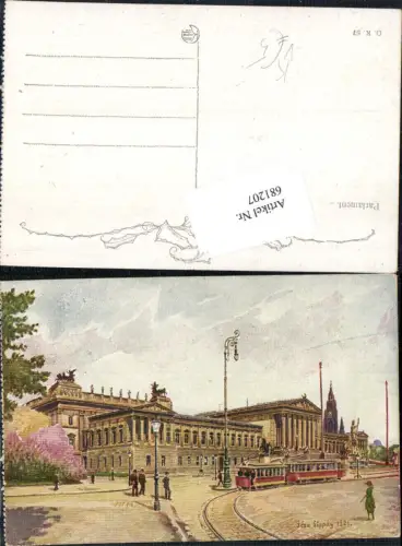 681207 Künstler AK Geza Lippay Wien Innere Stadt Parlament Franzensring Straßenbahn