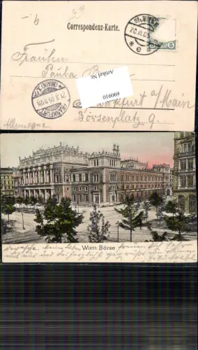 690910 Wien Innere Stadt Schottenring Börse 1905 Ankunftsstempel Stempel Frankfurt Main
