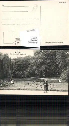 690912 Wien Innere Stadt Stadtpark Teichpartie Storch Kind 1900