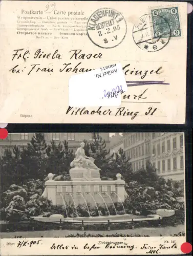 690933 Wien Siebenbrunnen Brunnen 1905 Ankunftsstempel Klagenfurt