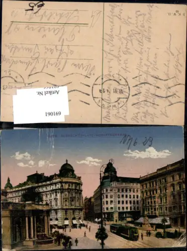 691061 Wien Innere Stadt Albrechtsplatz Mozart Denkmal Straßenbahn