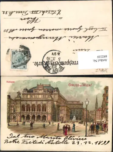 692339 tolle Lithographie Wien Hofoper Oper 1899