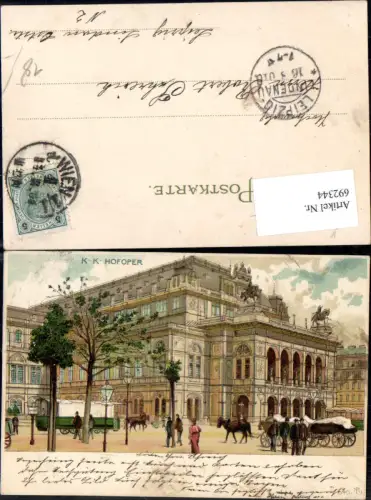 692344 tolle Lithographie Wien K.K. Hofoper Kutsche Oper 1900