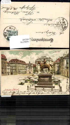 692349 tolle Lithographie Wien Am Hof Denkmal gel. Währing 1900