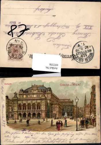 692358 tolle Lithographie Wien Hofoper Oper Laterne Leute 1899 gel. Nussdorf