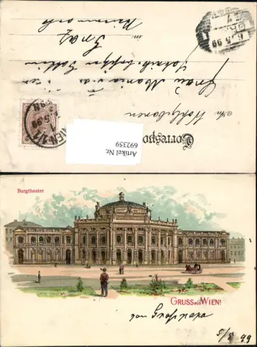 692359 tolle Lithographie Wien Burgtheater Theater Fiaker Kutsche 1899