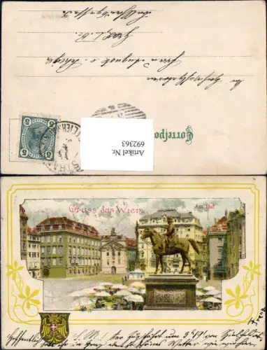 692363 tolle Lithographie Wien Am Hof Denkmal Passepartout Jugendstil AK