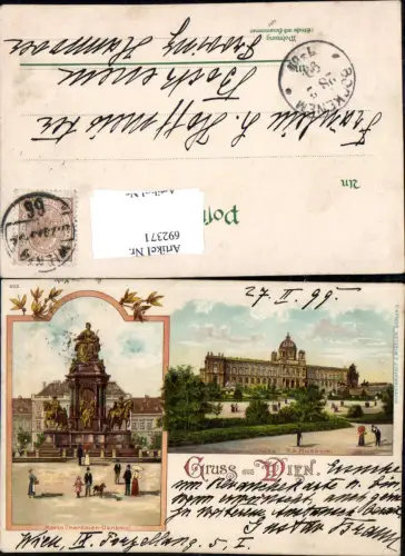 692371 tolle Lithographie Wien K.K. Museum Maria Theresien Denkmal pub Miesler 603