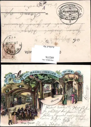 692376 tolle Lithographie Wien Maximiliankeller Schank Gasthaus Mahlerstraße