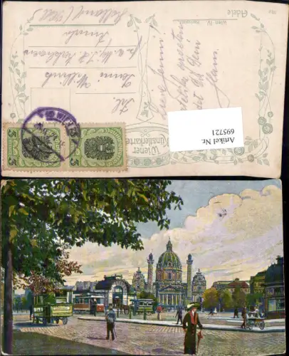 695721 Künstler AK Wien Wieden Karlsplatz Karlskirche Tram Frau Tramway