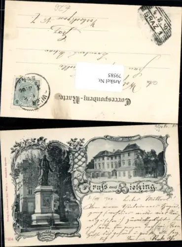 79585,Wien 13 Hietzing Litho Gruß aus Hietzing Kaiser Stöckel Kaiser Max Denkmal