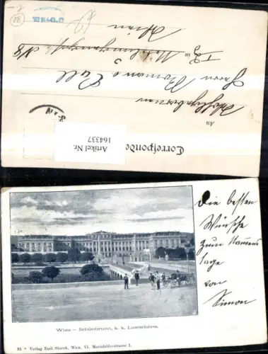 164337,Wien 13 Hietzing Schönbrunn Ansicht m. Strasse Kutsche u. Personen