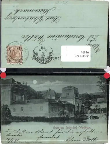 91491,Mond Litho Gruss aus Hadersdorf Weidlingau Penzing 1899