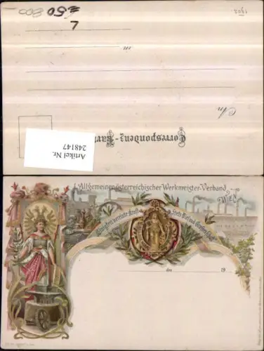248147,Litho AK Wien Ottakring Allgem. Österr. Werkmeister-Verband Frau Schmiede Hammer Amboss Hochöfen
