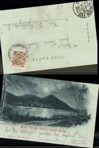 136456,Mond Litho Gruss von der Blauen Donau Döbling Wien Leopoldsberg Kahlenberg Kahlenbergerdorf