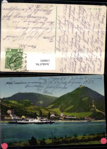 150691,Wien Döbling Leopoldsberg m. Kahlenberg Ansicht Schiff Dampfer Donau 1915