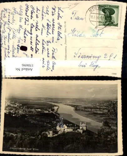 150696,Wien Döbling Leopoldsberg b. Wien Ansicht m. Donau 1954