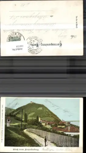 166324,Wien 19 Döbling Leopoldsberg Ansicht m. Mann 1905