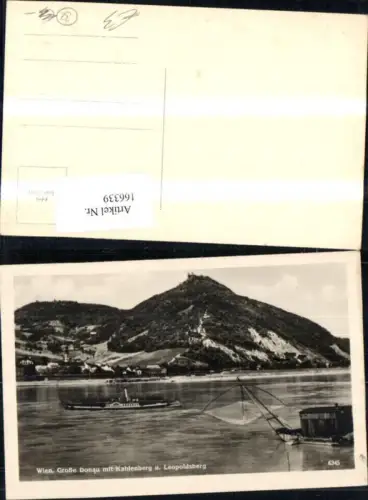 166339,Wien 19 Döbling Große Donau m. Kahlenberg u. Leopoldsberg Schiff Boot Fischerboot Fischernetz