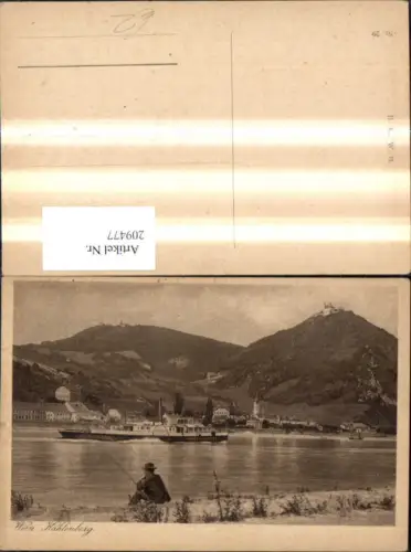 209477,Döbling Kahlenberg Ansicht m. Schiff Dampfer Fischer Angler i. Vordergrund