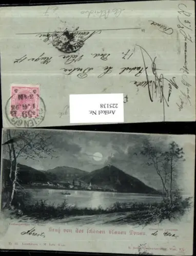 225138,Mond Litho AK Wien Döbling Gruß v. d. Blauen Donau Kahlenberg