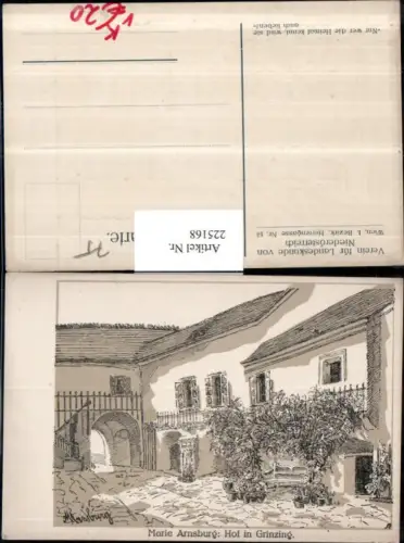 225168,Künstler AK M. Arnsburg Wien Döbling Hof in Grinzing pub Verein f. Landeskunde v. Niederösterreich 13