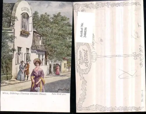 248036,Künstler AK Felix Riedl Wien Döbling Therese Krones-Haus Frauen m. Hut Kleid pub Brüder Kohn B.K.W.I. 185/6