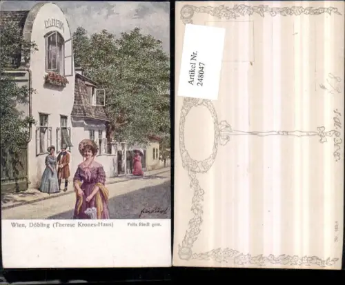 248047,Künstler AK Felix Riedl Wien Döbling Therese Krones-Haus Frauen m. Hut Kleid pub Brüder Kohn B.K.W.I. 185/6