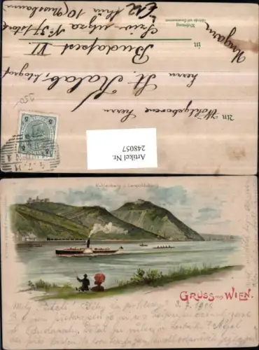 248057,Litho AK Gruß aus Wien Döbling Kahlenberg u. Leopolsberg Dampfer