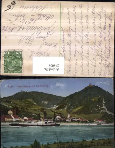 248058,Wien Döbling Leopoldsberg m. Kahlenberg Teilansicht Dampfer