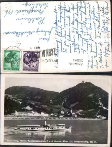 248083,Wien Döbling Kahlenbergerdorf an d. Donau Teilansicht m. Kahlenberg u. Leopoldsberg Dampfer