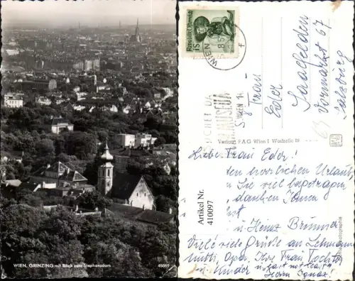 410097,Wien Döbling Grinzing Teilansicht Kirche m. Blick zum Stephansdom
