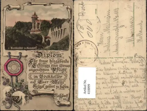 410099,Wien Döbling Nussdorf Nußdorf Bockkeller Diplom Schriftrolle Siegel