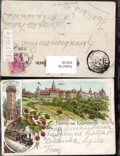 410130,Litho Wien Döbling Kahlenberg Hotel Aussichtsturm Bergbahn Mehrbildkarte