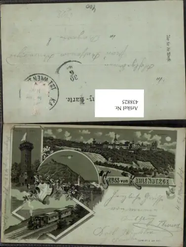 438825,Mond Litho Gruß aus Wien Döbling Kahlenberg Warte Lok Mehrbildkarte pub Schneider e Lux