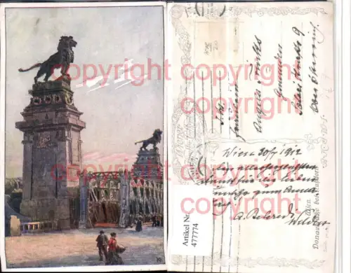 477774,Künstler AK Wien Döbling Donaubrücke b. Nußdorf pub B.K.W.I. 762/9