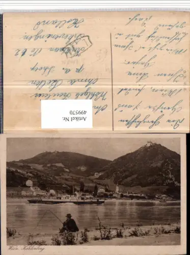 499570,Wien Döbling Kahlenbergerdorf Totale m. Leopoldsberg Angler Dampfer