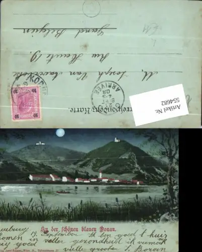 554682,Wien 19 Döbling handcolorierte Mond Lithographie Leopoldsberg Kahlenberg