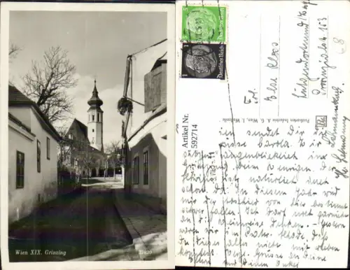 592714,Foto Ak Wien Döbling Grinzing Ansicht m. Kirche Vienna
