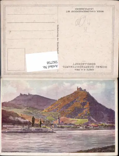 592758,Künstler Ak Rud. Schmidt Wien Döbling Kahlenbergdorf m. Leopoldsberg Schiff Dampfer Vienna