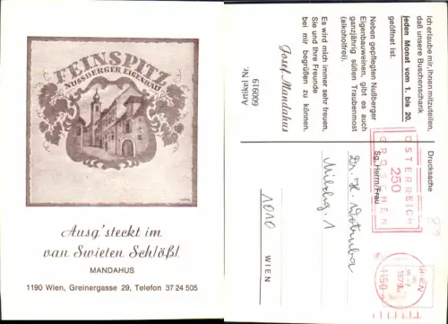 600919,Wien Vienna Döbling Mandahaus Feinspitz Nussberger Eigenbau Wein