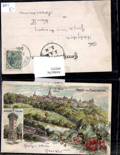 692373 tolle Lithographie Wien Döbling Kahlenberg Aussichtturm Bergbahn 1905