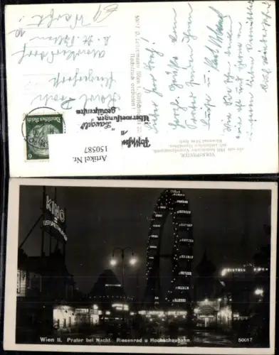 150587,Wien Leopoldstadt Volksprater Nachtansicht Riesenrad Hochschaubahn 1940
