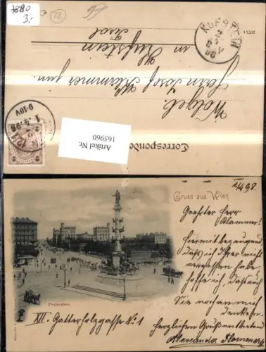 165960,Wien 2 Leopoldstadt Praterstern Säule Kutsche Strassenbahn 1898