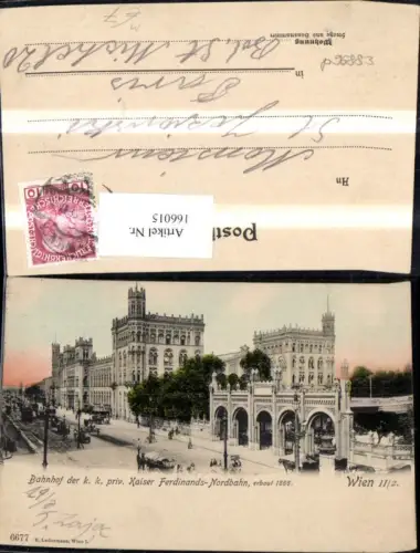 166014,Wien 2 Leopoldstadt Bahnhof d. K k Kaiser Ferdinands Nordbahn Kutsche Litfaßsäule Nordbahnhof Gleise Strassenb