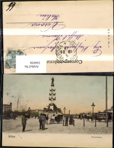166038,Wien 2 Leopoldstadt Praterstern Tegetthoffmonument Kutsche Personen Tram