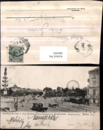 248505,Wien Leopoldstadt Praterstern Tegetthoff-Denkmal Riesenrad Kutsche Tram